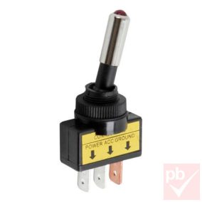   Karos kapcsoló, 1 körös, 2 állású, piros LED, 12V DC 20A, 6.3mm csúszósarus