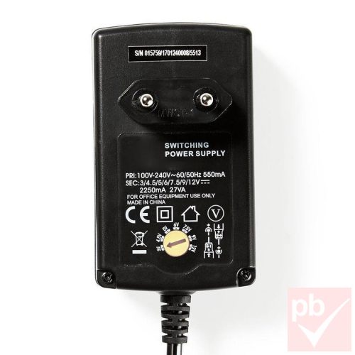 Univerzális tápegység, 3/4.5/6/7.5/9/12V DC, 2250mA, 6db csatlakozóval