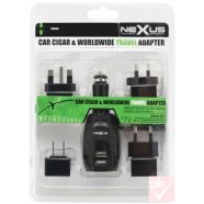   Nexus utazó USB töltő 2db aljzattal (szivargyújtó, UK, US, AU, EU)