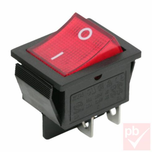 Billenő kapcsoló, szögletes, piros világítással, 2 körös, 2 állású, 31x25.5mm (09029)