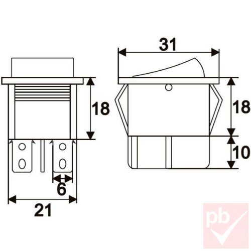 Billenő kapcsoló, szögletes, sárga világítással, 2 körös, 2 állású, 31x25.5mm (09029)