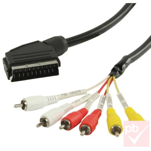 Scart-RCA összekötő kábel (Scart dugó - 6x RCA dugó) 1.5m