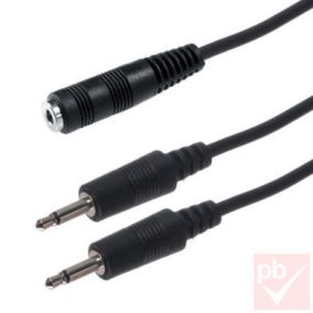   Jack elosztó, 2x 3.5mm mono dugó - 1x 3.5mm sztereó aljzat, vezetékkel 0.2m