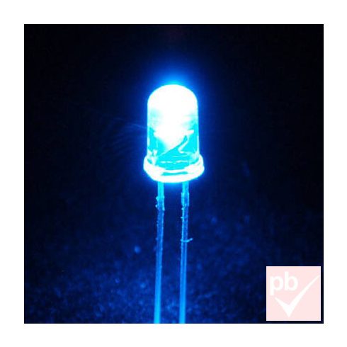 LED, 5mm, világoskék, 4-4.5lm, 2.8-3.6V, 15°