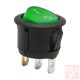 Billenő kapcsoló, kerek, zöld világítás, 1 körös, 2 állású, 23mm