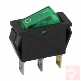   Billenő kapcsoló, szögletes, zöld világítással, 1 körös, 2 állású, 30x10mm