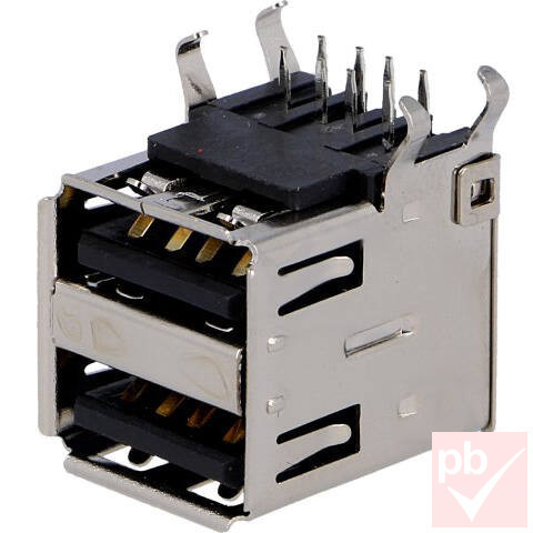 USB 2.0 A aljzat, dupla, beépíthető 90° (Amphenol)