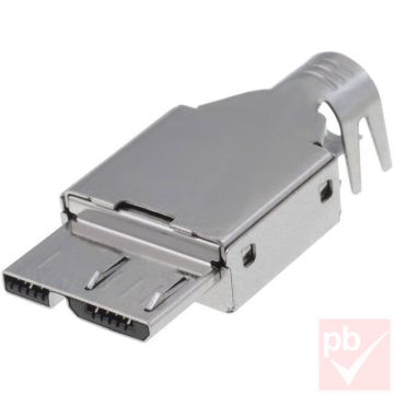 USB 3.0 micro B dugó, szerelhető, fém házas (Ninigi)