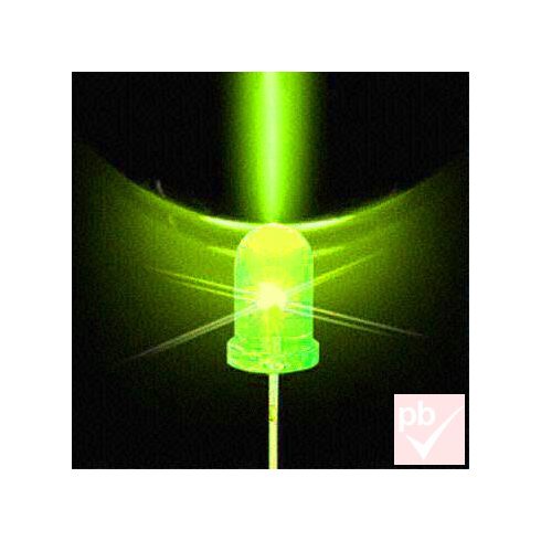 LED, 5mm, zöld (fluorescent), 20000-22000mcd, 2.9-3.6V, 15°, víztiszta