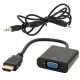 HDMI-VGA átalakító, HDMI dugó - VGA + jack aljzat (15-20cm)