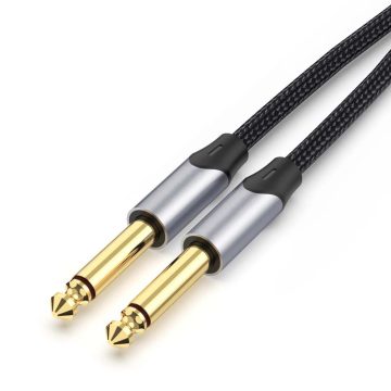   Gitár kábel, 6.3mm mono jack dugók, réz vezető, fonott bevonat, aranyozott, fém csatlakozók, 5m